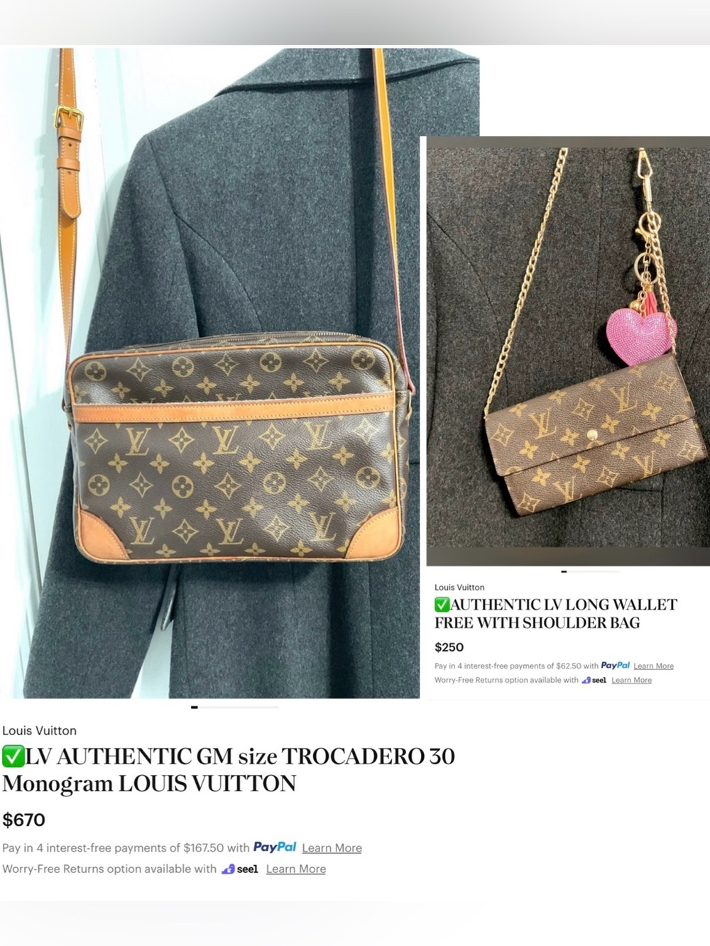 ✅LV BUNDLE DEAL AUTHENTIC GM size TROCADERO 30 Monogram LOUIS VUITTON+ longWALLE - Picture 2 of 14